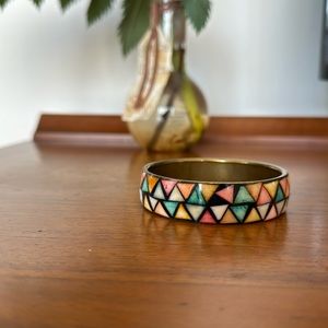 Vintage Brass Multicolor Bone Inlay Bangle Bracelet